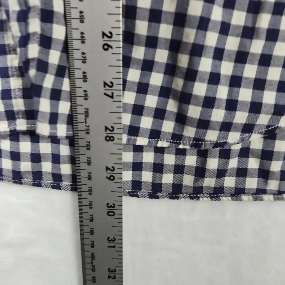 J.Crew M Navy White Gingham Button Down Shirt Vtg Style‎ 100% Cotton Tailored